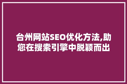 台州网站SEO优化方法,助您在搜索引擎中脱颖而出