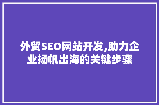 外贸SEO网站开发,助力企业扬帆出海的关键步骤