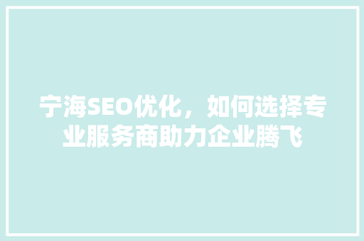 宁海SEO优化，如何选择专业服务商助力企业腾飞