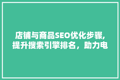 店铺与商品SEO优化步骤,提升搜索引擎排名，助力电商腾飞