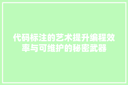 代码标注的艺术提升编程效率与可维护的秘密武器