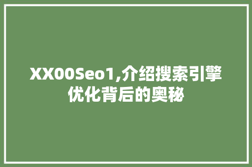 XX00Seo1,介绍搜索引擎优化背后的奥秘