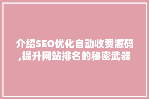 介绍SEO优化自动收费源码,提升网站排名的秘密武器