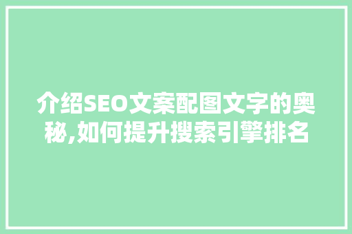 介绍SEO文案配图文字的奥秘,如何提升搜索引擎排名与用户体验