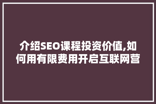 介绍SEO课程投资价值,如何用有限费用开启互联网营销新篇章