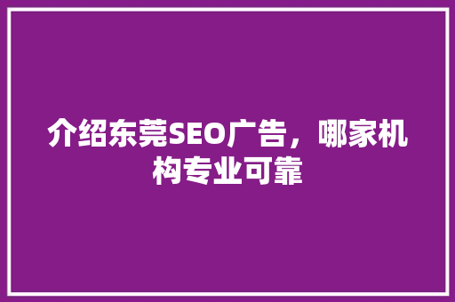 介绍东莞SEO广告，哪家机构专业可靠