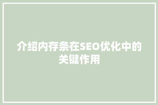 介绍内存条在SEO优化中的关键作用