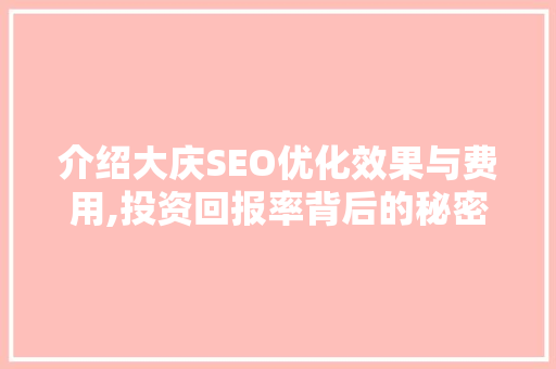 介绍大庆SEO优化效果与费用,投资回报率背后的秘密