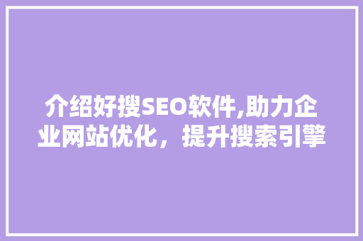 介绍好搜SEO软件,助力企业网站优化，提升搜索引擎排名