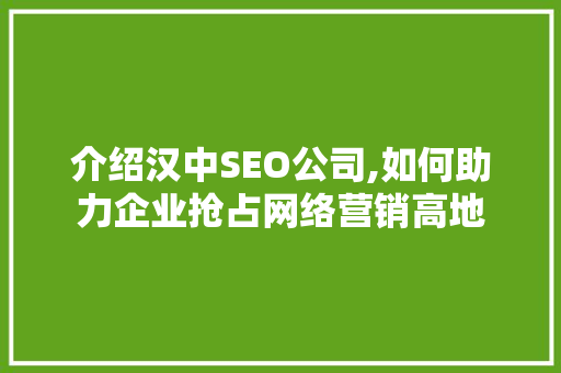介绍汉中SEO公司,如何助力企业抢占网络营销高地