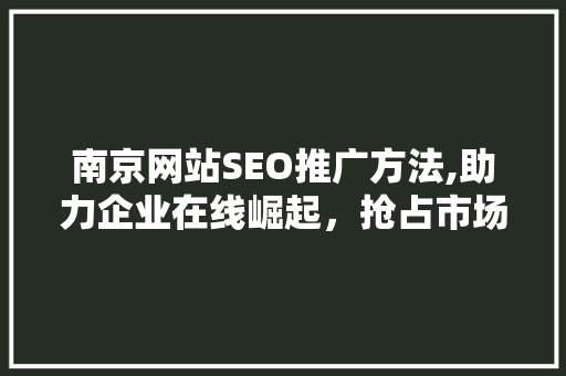 南京网站SEO推广方法,助力企业在线崛起，抢占市场先机