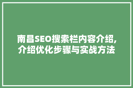 南昌SEO搜索栏内容介绍,介绍优化步骤与实战方法