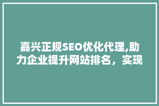 嘉兴正规SEO优化代理,助力企业提升网站排名，实现线上业务增长