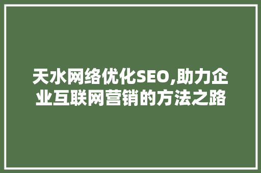 天水网络优化SEO,助力企业互联网营销的方法之路