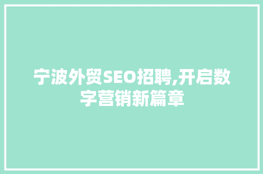 宁波外贸SEO招聘,开启数字营销新篇章