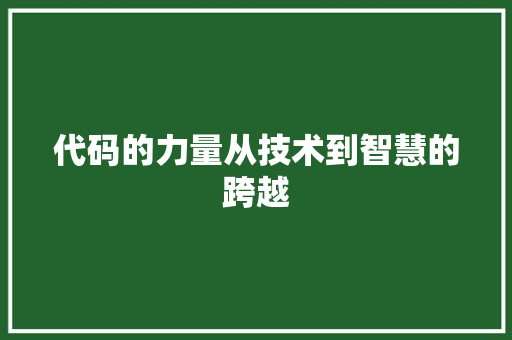 代码的力量从技术到智慧的跨越  第1张
