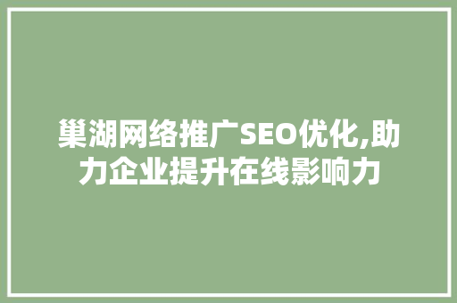 巢湖网络推广SEO优化,助力企业提升在线影响力