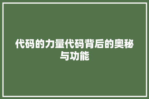 代码的力量代码背后的奥秘与功能