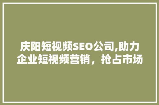 庆阳短视频SEO公司,助力企业短视频营销，抢占市场先机