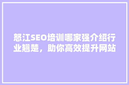 怒江SEO培训哪家强介绍行业翘楚，助你高效提升网站排名！