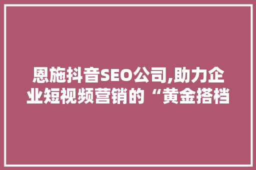 恩施抖音SEO公司,助力企业短视频营销的“黄金搭档”
