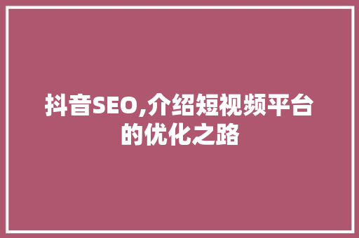抖音SEO,介绍短视频平台的优化之路