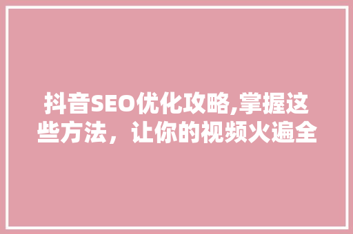 抖音SEO优化攻略,掌握这些方法，让你的视频火遍全网！