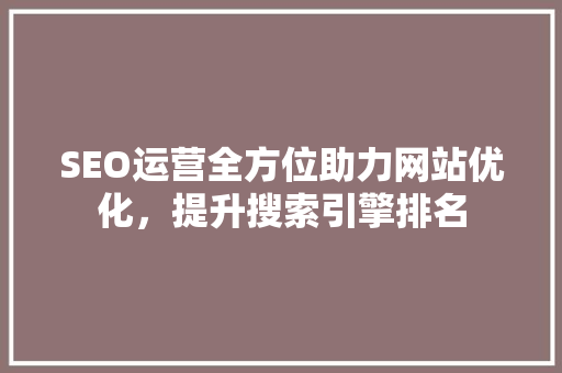 SEO运营全方位助力网站优化，提升搜索引擎排名