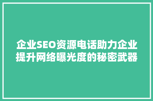 企业SEO资源电话助力企业提升网络曝光度的秘密武器
