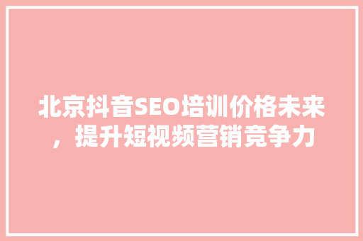 北京抖音SEO培训价格未来，提升短视频营销竞争力