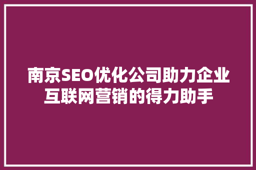 南京SEO优化公司助力企业互联网营销的得力助手