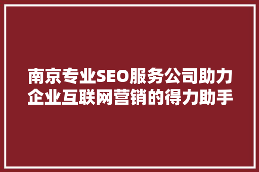 南京专业SEO服务公司助力企业互联网营销的得力助手