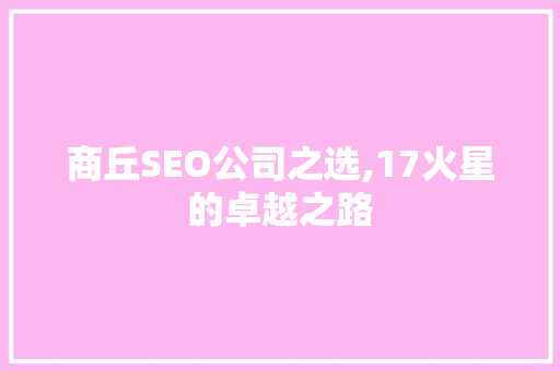 商丘SEO公司之选,17火星的卓越之路