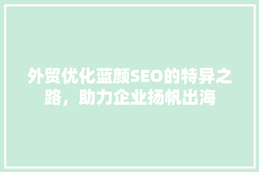 外贸优化蓝颜SEO的特异之路，助力企业扬帆出海