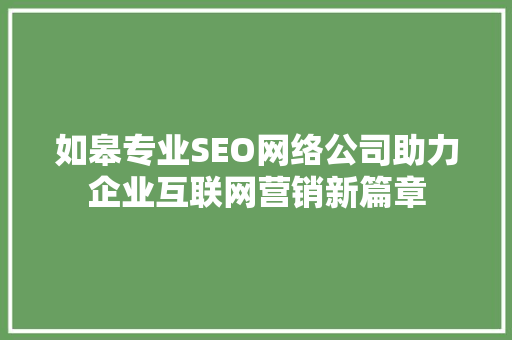 如皋专业SEO网络公司助力企业互联网营销新篇章