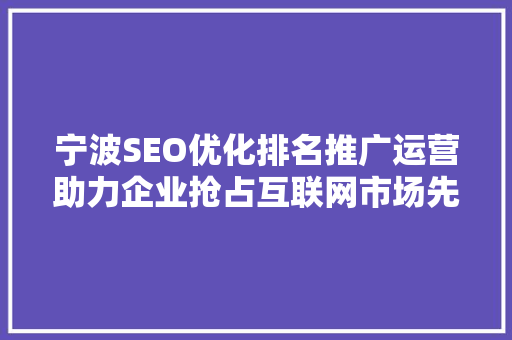 宁波SEO优化排名推广运营助力企业抢占互联网市场先机