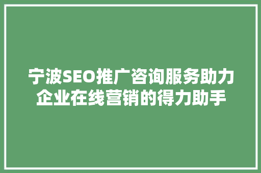 宁波SEO推广咨询服务助力企业在线营销的得力助手