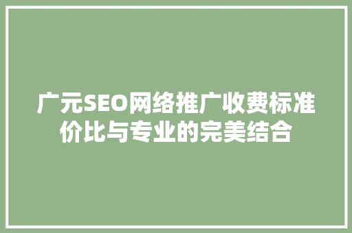 广元SEO网络推广收费标准价比与专业的完美结合