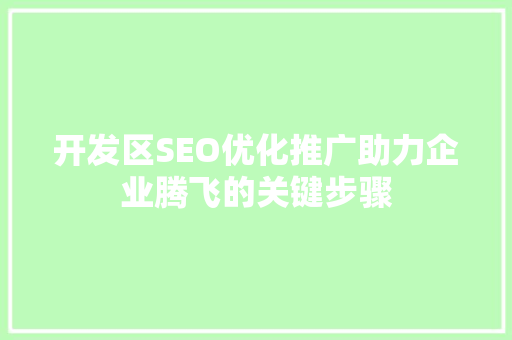 开发区SEO优化推广助力企业腾飞的关键步骤