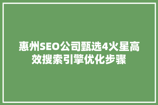 惠州SEO公司甄选4火星高效搜索引擎优化步骤