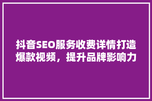 抖音SEO服务收费详情打造爆款视频，提升品牌影响力的秘密武器
