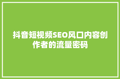 抖音短视频SEO风口内容创作者的流量密码
