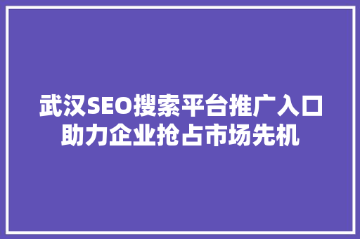 武汉SEO搜索平台推广入口助力企业抢占市场先机