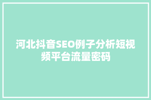 河北抖音SEO例子分析短视频平台流量密码