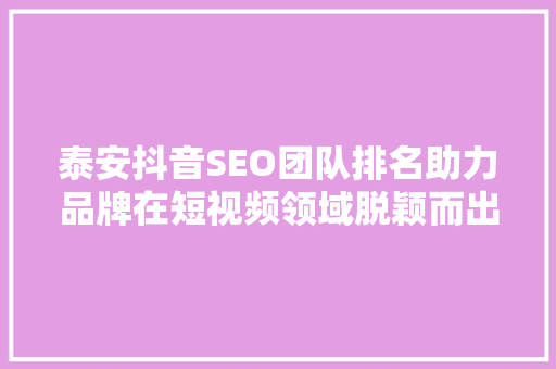 泰安抖音SEO团队排名助力品牌在短视频领域脱颖而出