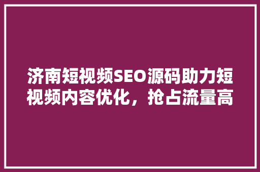 济南短视频SEO源码助力短视频内容优化，抢占流量高地