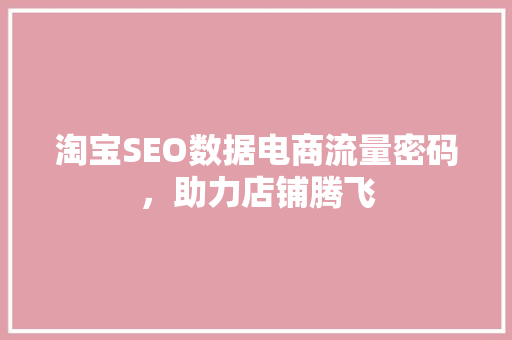 淘宝SEO数据电商流量密码，助力店铺腾飞
