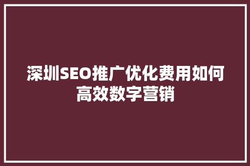 深圳SEO推广优化费用如何高效数字营销