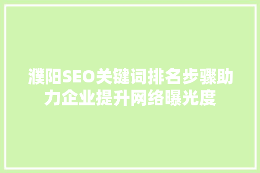 濮阳SEO关键词排名步骤助力企业提升网络曝光度