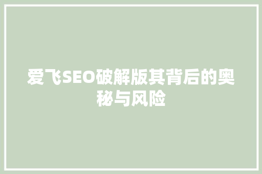 爱飞SEO破解版其背后的奥秘与风险